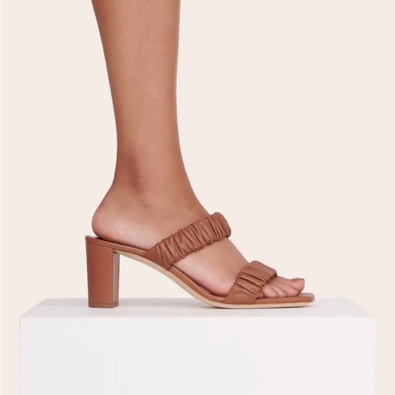 Staud Frankie Ruched Slide Sandal Tan Nwt